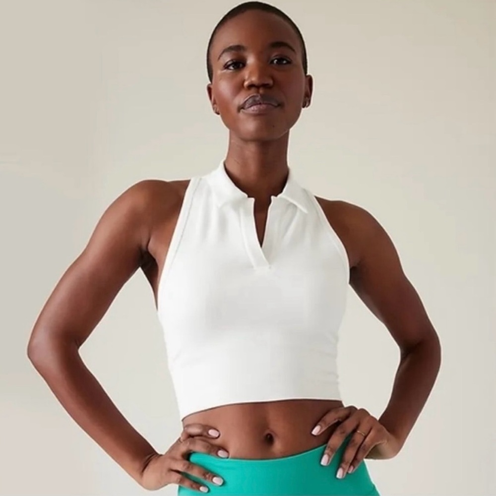 ATHLETA Aurora Seamless White Crop Polo Tank Collared Sleeveless NWOT